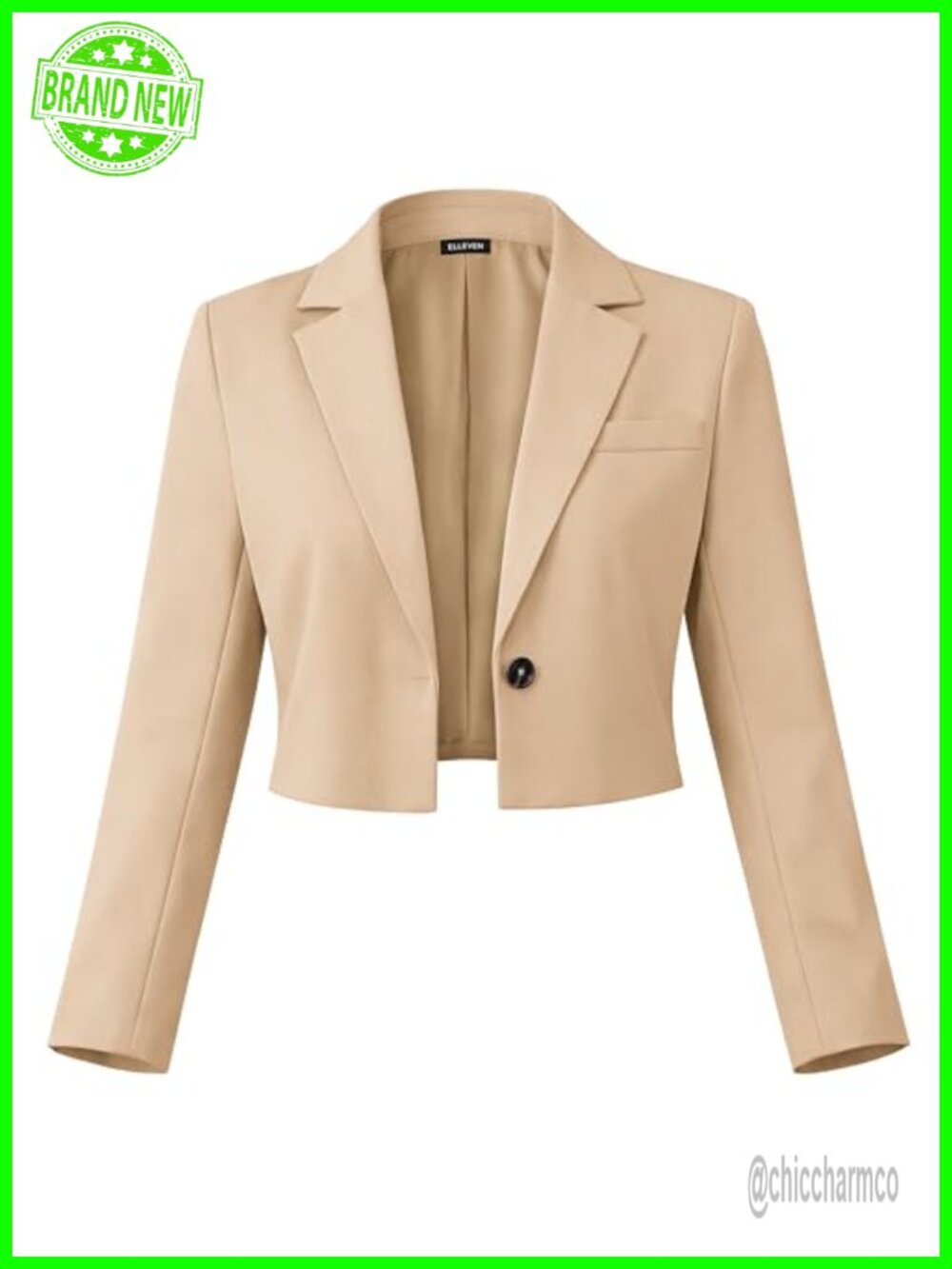 Cropped Blazer Business Casual Jacket Polyester Spandex Slim Fit Long Sleeve